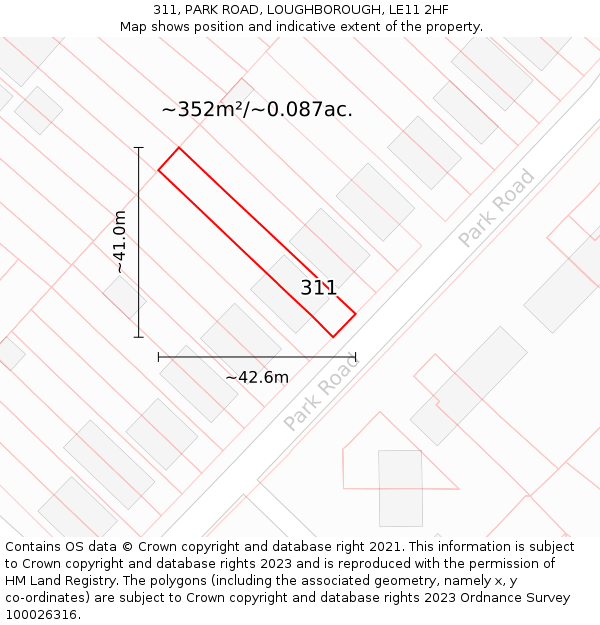 311, PARK ROAD, LOUGHBOROUGH, LE11 2HF: Plot and title map