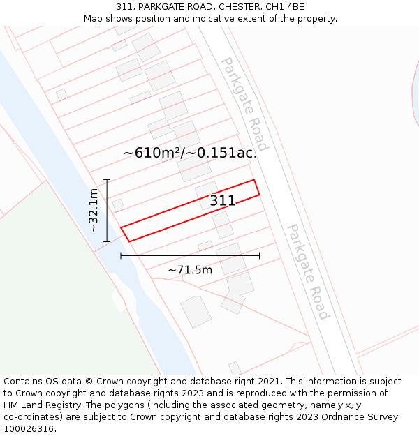 311, PARKGATE ROAD, CHESTER, CH1 4BE: Plot and title map