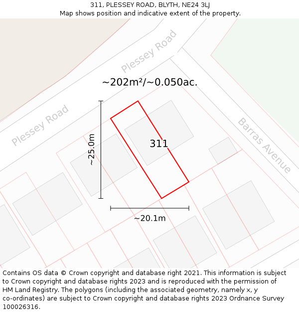 311, PLESSEY ROAD, BLYTH, NE24 3LJ: Plot and title map