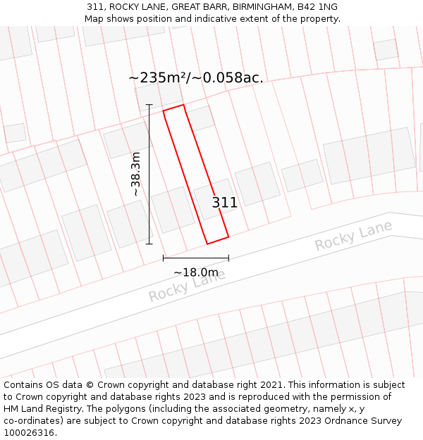 311, ROCKY LANE, GREAT BARR, BIRMINGHAM, B42 1NG: Plot and title map