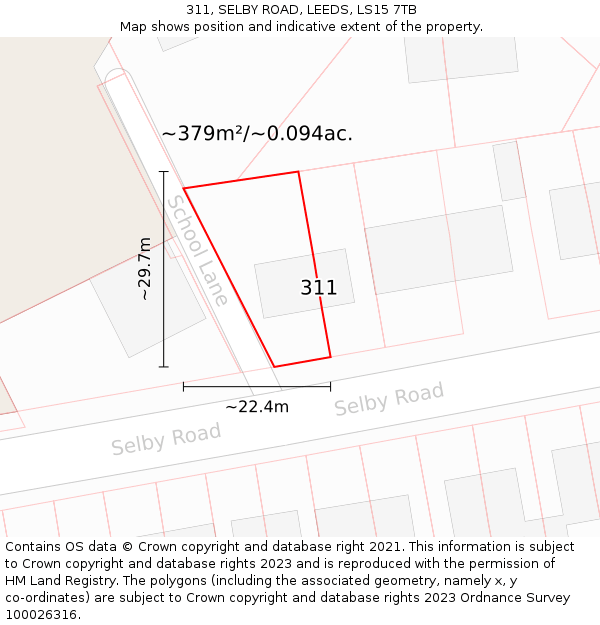 311, SELBY ROAD, LEEDS, LS15 7TB: Plot and title map