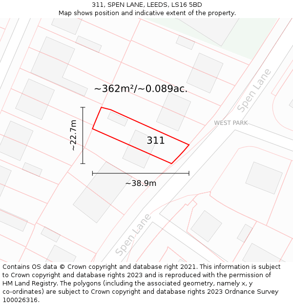 311, SPEN LANE, LEEDS, LS16 5BD: Plot and title map