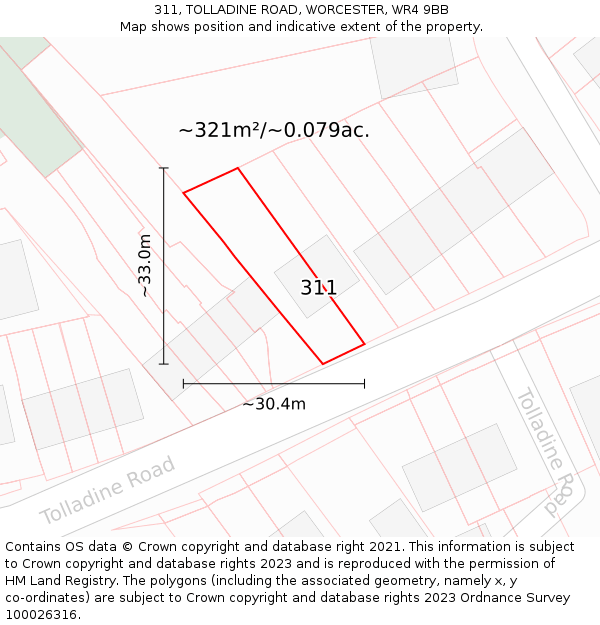 311, TOLLADINE ROAD, WORCESTER, WR4 9BB: Plot and title map