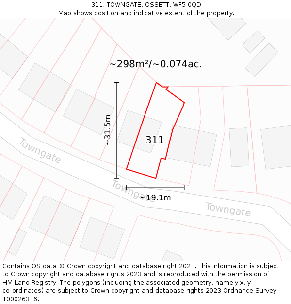 311, TOWNGATE, OSSETT, WF5 0QD: Plot and title map