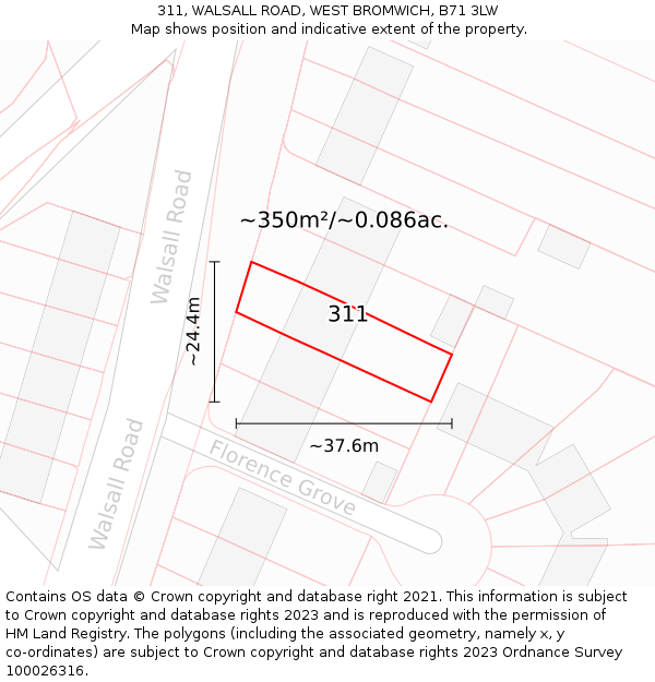 311, WALSALL ROAD, WEST BROMWICH, B71 3LW: Plot and title map