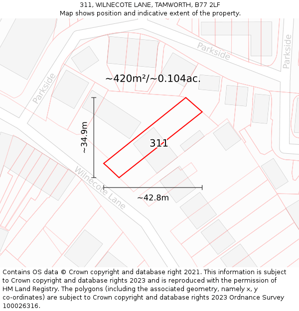 311, WILNECOTE LANE, TAMWORTH, B77 2LF: Plot and title map