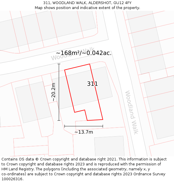 311, WOODLAND WALK, ALDERSHOT, GU12 4FY: Plot and title map