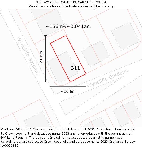 311, WYNCLIFFE GARDENS, CARDIFF, CF23 7FA: Plot and title map