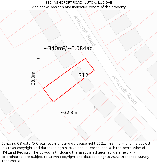 312, ASHCROFT ROAD, LUTON, LU2 9AE: Plot and title map