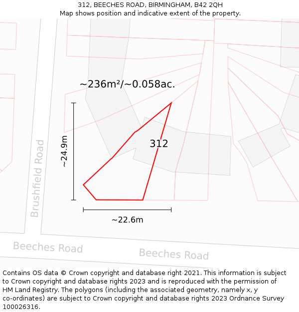 312, BEECHES ROAD, BIRMINGHAM, B42 2QH: Plot and title map