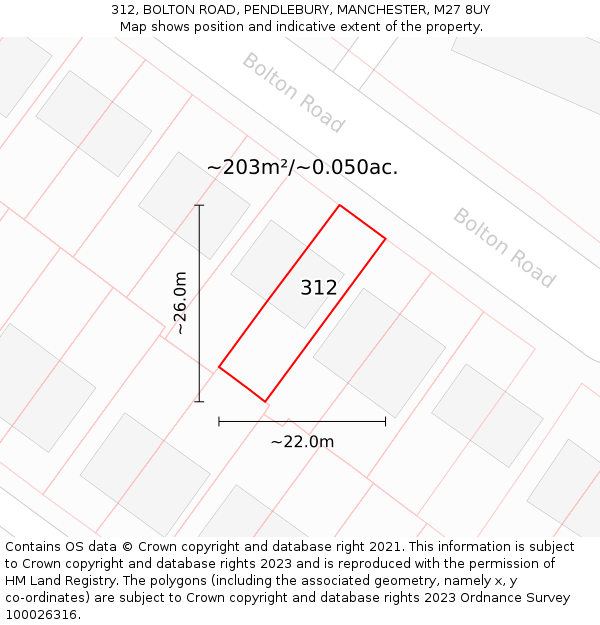 312, BOLTON ROAD, PENDLEBURY, MANCHESTER, M27 8UY: Plot and title map