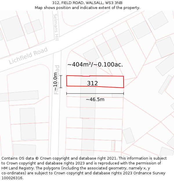 312, FIELD ROAD, WALSALL, WS3 3NB: Plot and title map