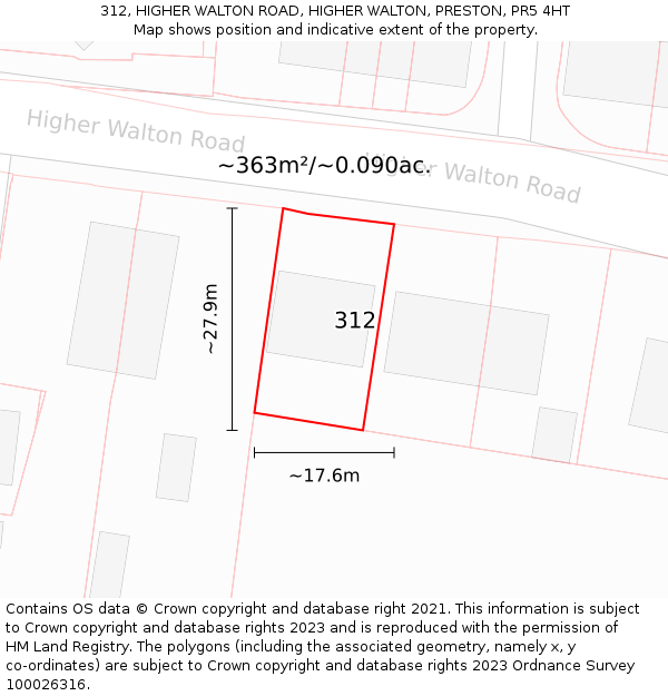 312, HIGHER WALTON ROAD, HIGHER WALTON, PRESTON, PR5 4HT: Plot and title map