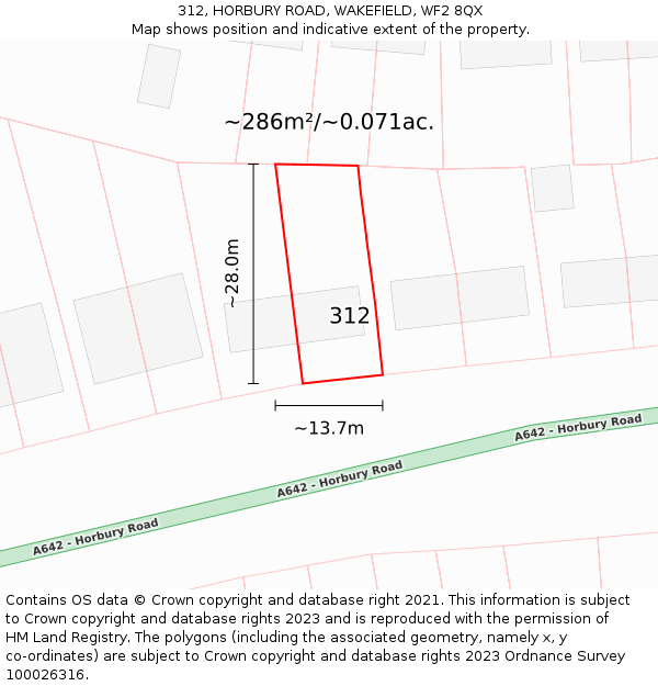 312, HORBURY ROAD, WAKEFIELD, WF2 8QX: Plot and title map