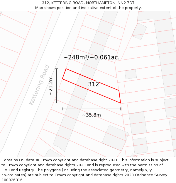 312, KETTERING ROAD, NORTHAMPTON, NN2 7DT: Plot and title map