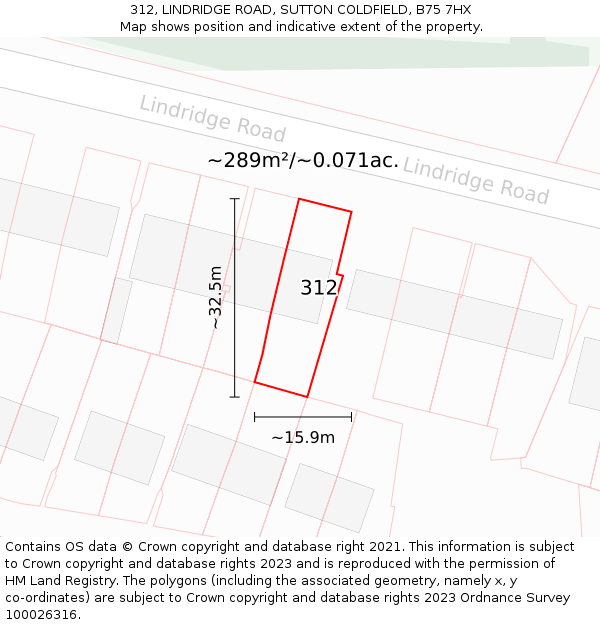 312, LINDRIDGE ROAD, SUTTON COLDFIELD, B75 7HX: Plot and title map