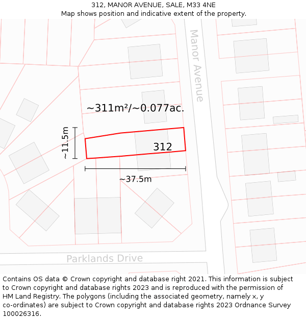 312, MANOR AVENUE, SALE, M33 4NE: Plot and title map