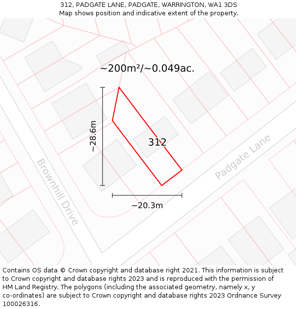 312, PADGATE LANE, PADGATE, WARRINGTON, WA1 3DS: Plot and title map