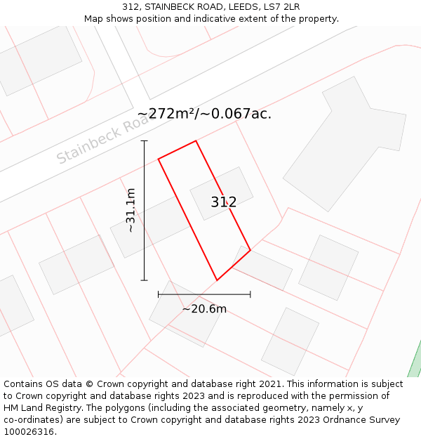 312, STAINBECK ROAD, LEEDS, LS7 2LR: Plot and title map