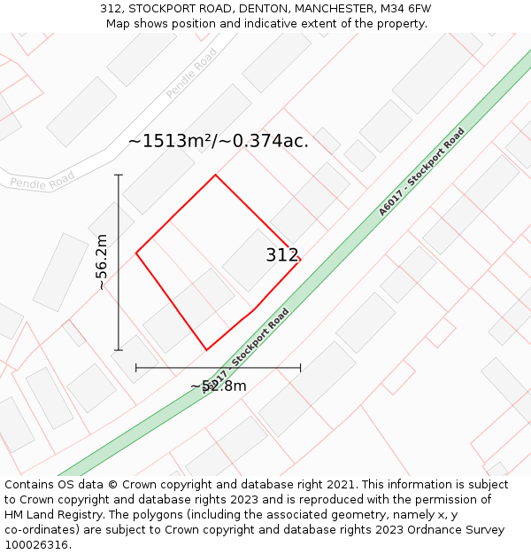 312, STOCKPORT ROAD, DENTON, MANCHESTER, M34 6FW: Plot and title map