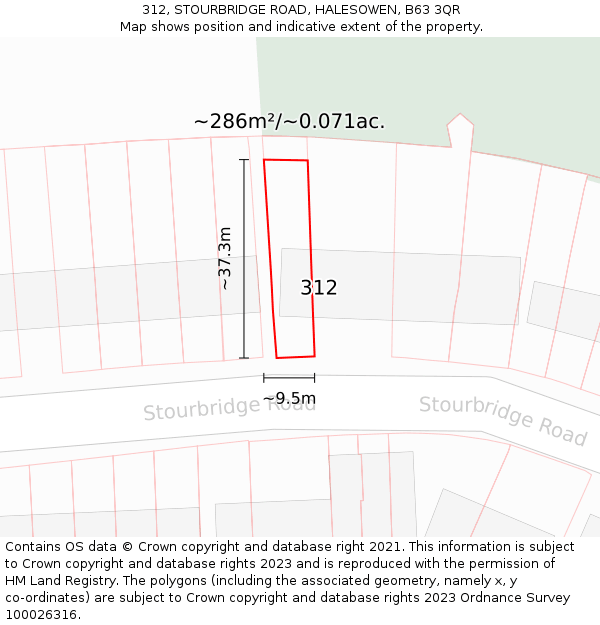 312, STOURBRIDGE ROAD, HALESOWEN, B63 3QR: Plot and title map