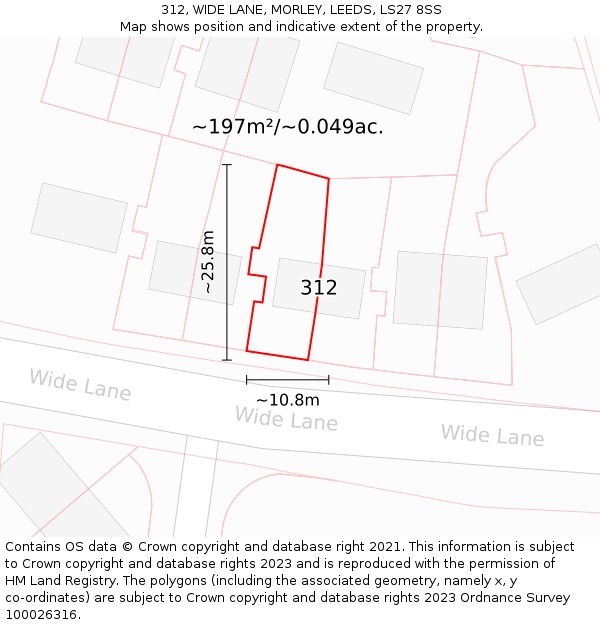 312, WIDE LANE, MORLEY, LEEDS, LS27 8SS: Plot and title map