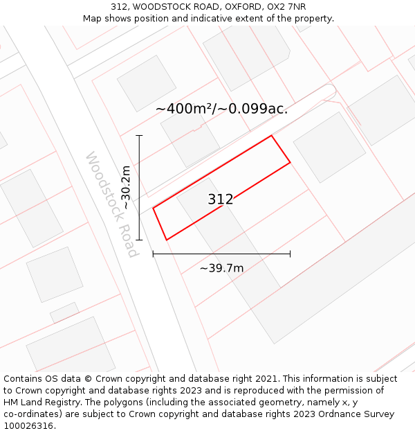 312, WOODSTOCK ROAD, OXFORD, OX2 7NR: Plot and title map