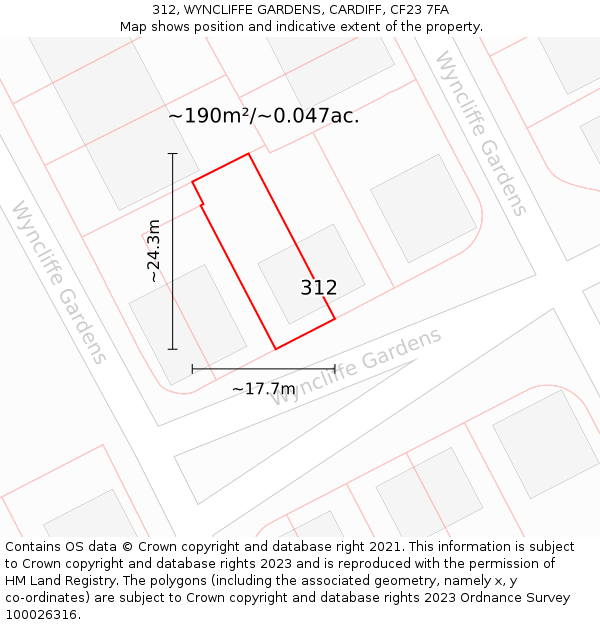 312, WYNCLIFFE GARDENS, CARDIFF, CF23 7FA: Plot and title map