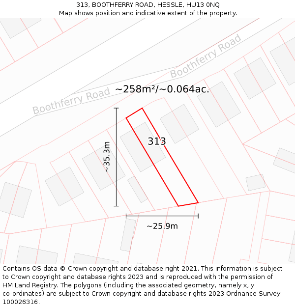 313, BOOTHFERRY ROAD, HESSLE, HU13 0NQ: Plot and title map