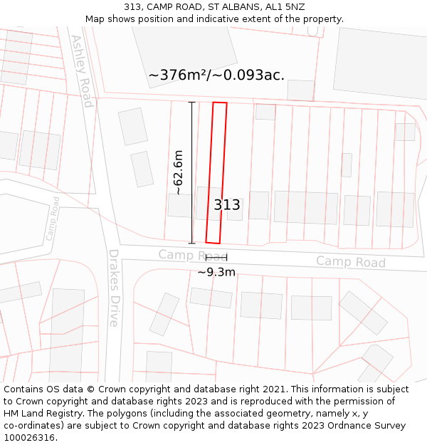 313, CAMP ROAD, ST ALBANS, AL1 5NZ: Plot and title map