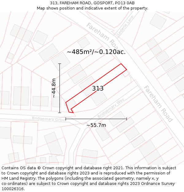 313, FAREHAM ROAD, GOSPORT, PO13 0AB: Plot and title map