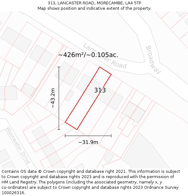 313, LANCASTER ROAD, MORECAMBE, LA4 5TP: Plot and title map