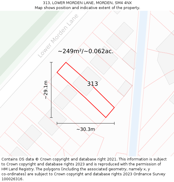 313, LOWER MORDEN LANE, MORDEN, SM4 4NX: Plot and title map