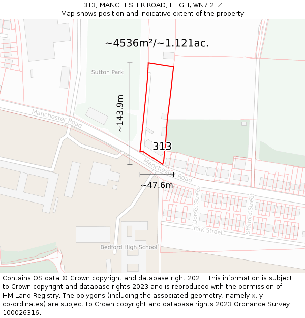 313, MANCHESTER ROAD, LEIGH, WN7 2LZ: Plot and title map