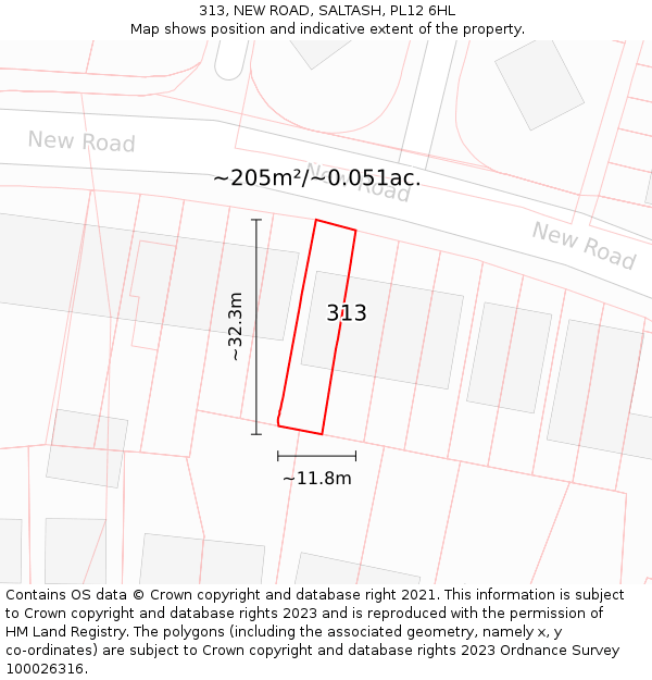 313, NEW ROAD, SALTASH, PL12 6HL: Plot and title map