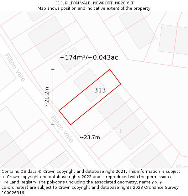 313, PILTON VALE, NEWPORT, NP20 6LT: Plot and title map