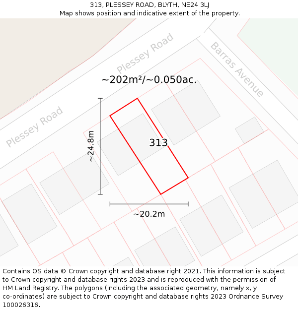 313, PLESSEY ROAD, BLYTH, NE24 3LJ: Plot and title map