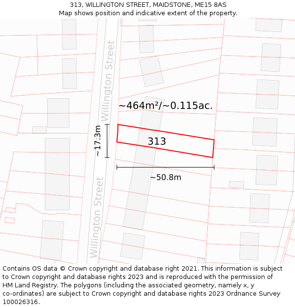 313, WILLINGTON STREET, MAIDSTONE, ME15 8AS: Plot and title map