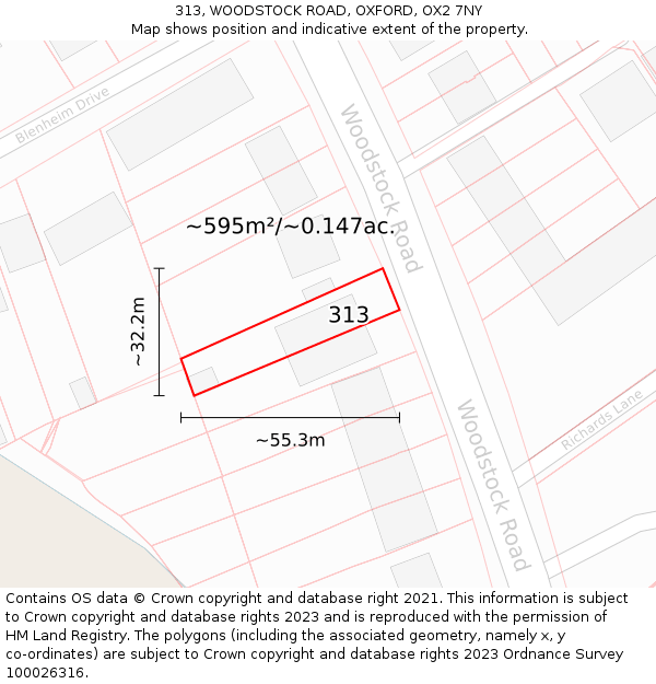 313, WOODSTOCK ROAD, OXFORD, OX2 7NY: Plot and title map