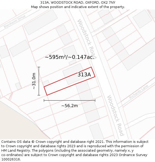 313A, WOODSTOCK ROAD, OXFORD, OX2 7NY: Plot and title map