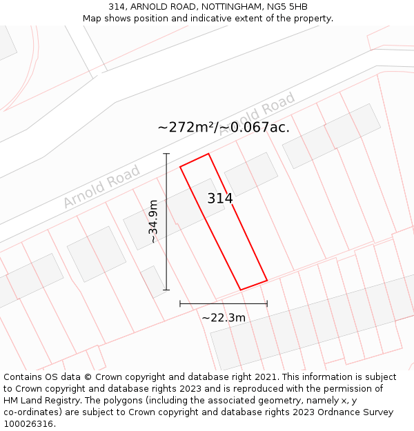 314, ARNOLD ROAD, NOTTINGHAM, NG5 5HB: Plot and title map