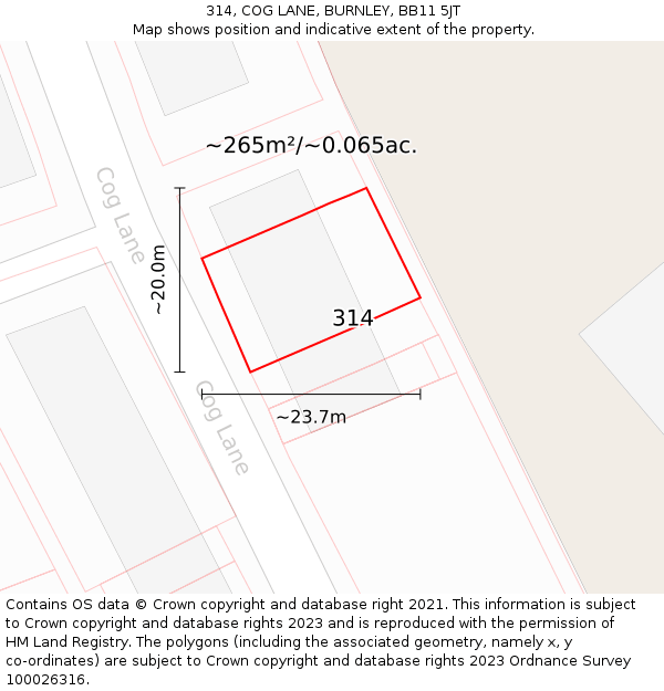 314, COG LANE, BURNLEY, BB11 5JT: Plot and title map