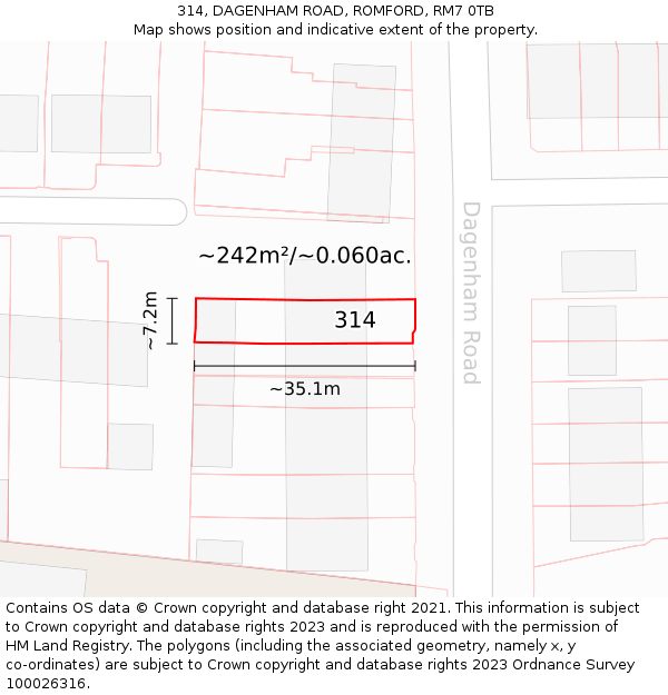 314, DAGENHAM ROAD, ROMFORD, RM7 0TB: Plot and title map