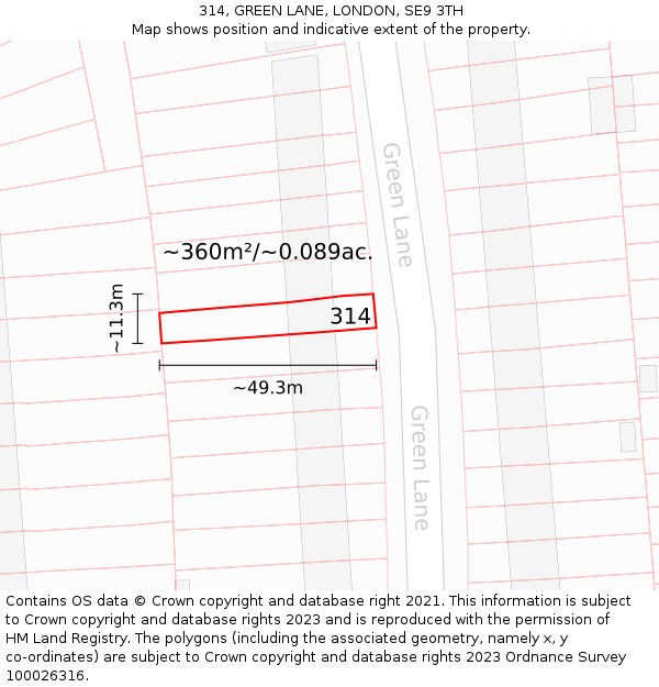 314, GREEN LANE, LONDON, SE9 3TH: Plot and title map