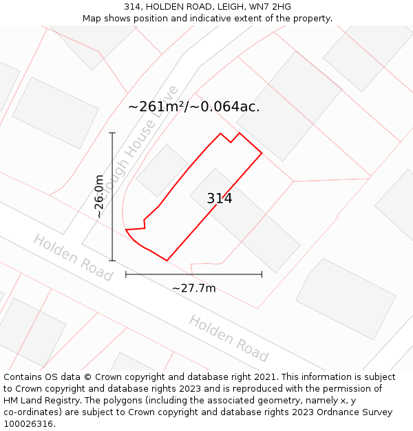 314, HOLDEN ROAD, LEIGH, WN7 2HG: Plot and title map