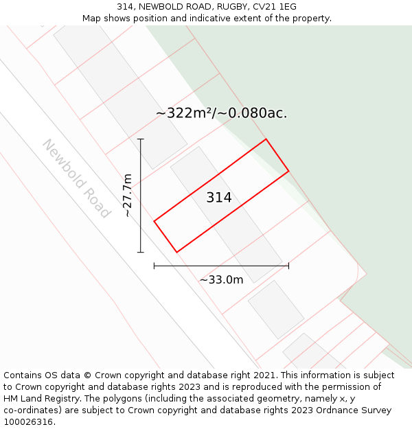 314, NEWBOLD ROAD, RUGBY, CV21 1EG: Plot and title map