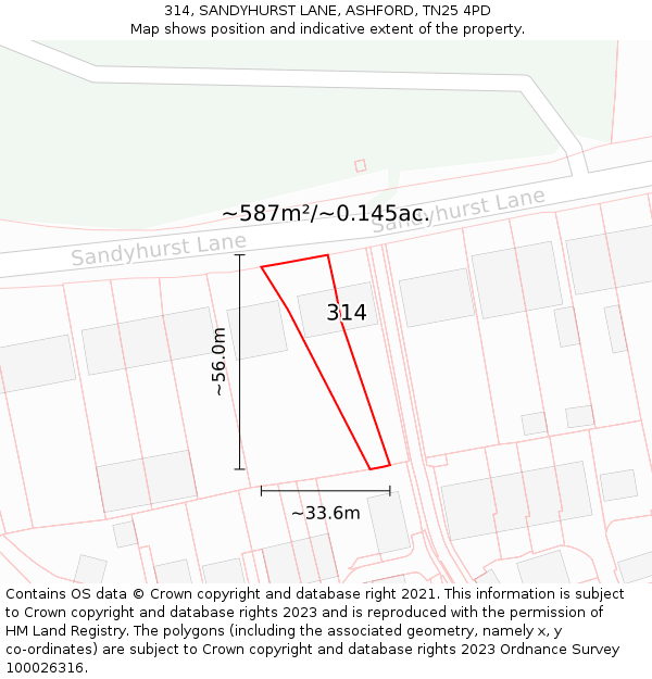 314, SANDYHURST LANE, ASHFORD, TN25 4PD: Plot and title map