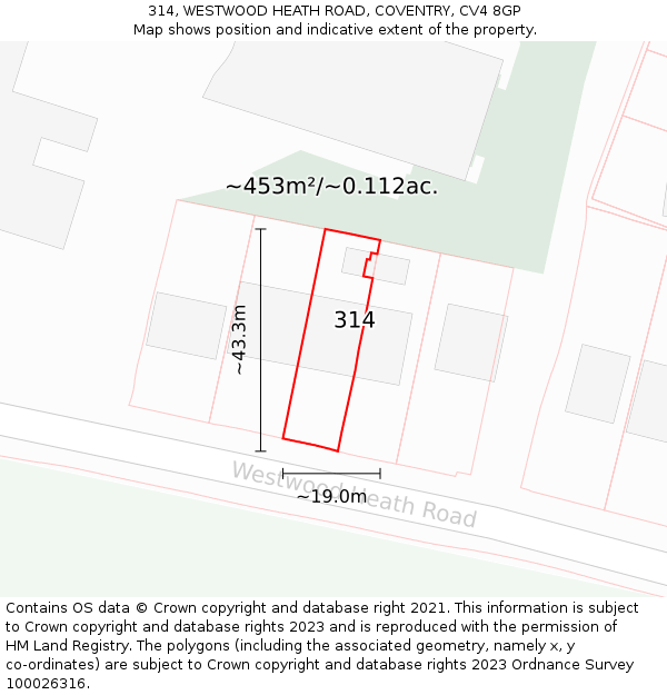 314, WESTWOOD HEATH ROAD, COVENTRY, CV4 8GP: Plot and title map