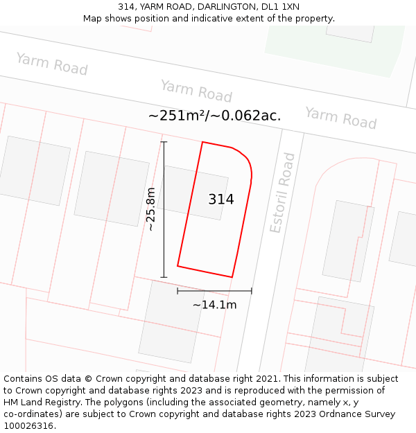 314, YARM ROAD, DARLINGTON, DL1 1XN: Plot and title map