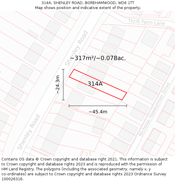 314A, SHENLEY ROAD, BOREHAMWOOD, WD6 1TT: Plot and title map